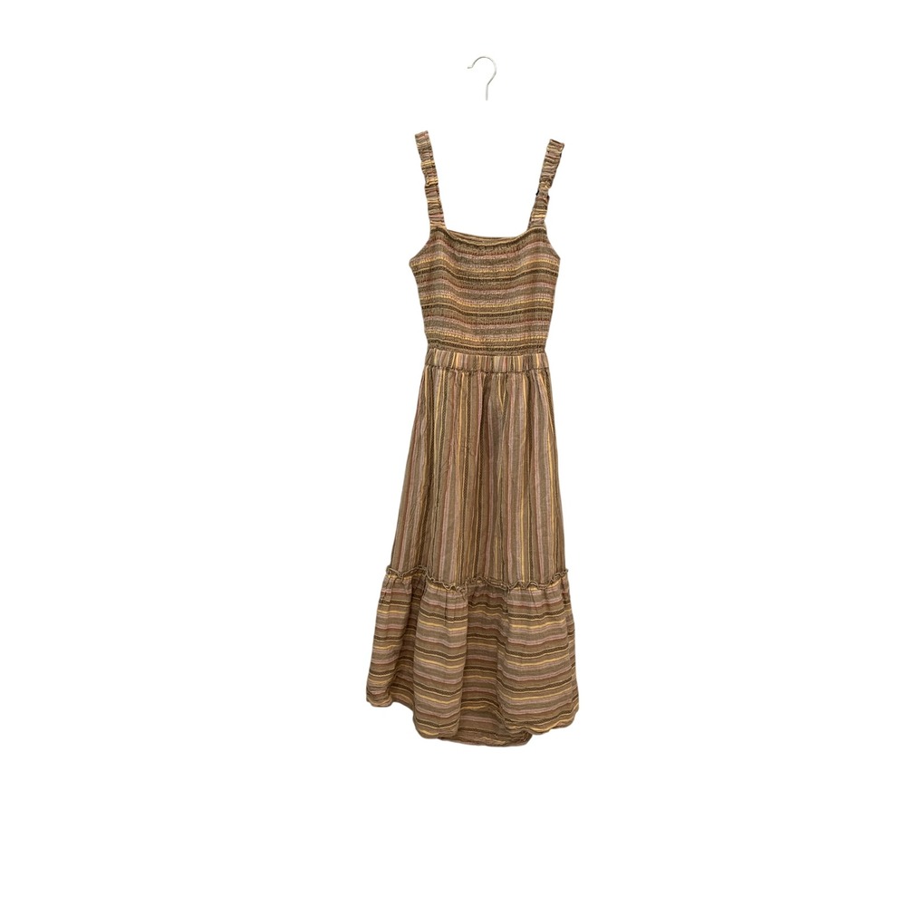Speed Limit Striped Smocked Midi Dress Small Brown Multi Boho Cutout Excellent